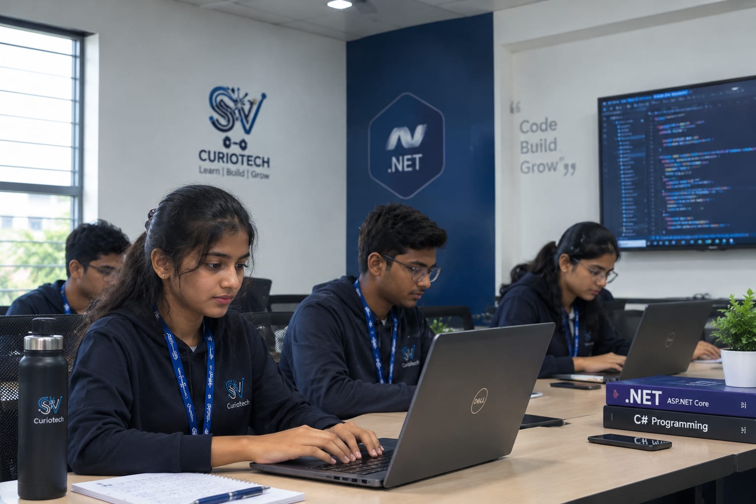 Students learning .NET at SV Curiotech Kalaburagi